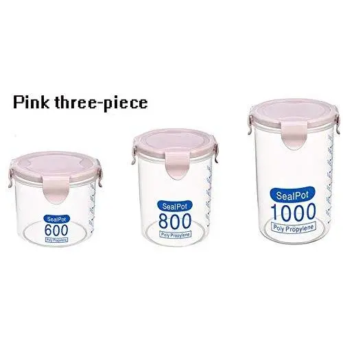 LQO Küchenbehälter mit Deckel, Getreidespeicher, Lebensmittelbehälter, Kühlschrankbehälter, 3-teiliges Set (Pink)