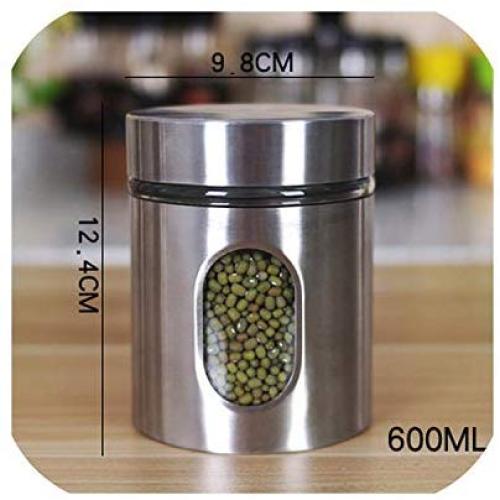 Glasbehälter für Küchenutensilien, Edelstahl mit Deckel, Teetassen, Gewürzglas, Lebensmittelbehälter, ZP3071715, 600ml