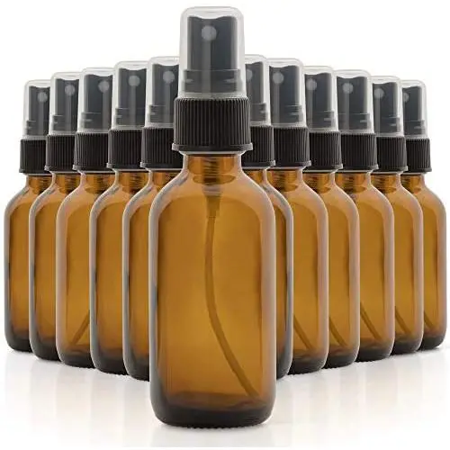 1790 Amber Glass Essential Oil Bottles, 2 oz Small Glass Bottles, Glass Bottles for Essential Oils- BPA Free - Toxin Free - Mini Spray Bottle(12 Pack)