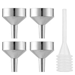 Lisapack 4 PCS Metal Small Funnel, Tiny Funnel for Filling Bottles, Mini Funnel to Transfer Cosmetics, Essential Oils, Perfume, Cologne (Silver)