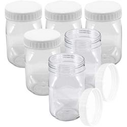 Upper Midland Products 16 oz Clear Plastic Jars 6 Pack Screw on Lids Wide Mouth BPA Free Storage Containers