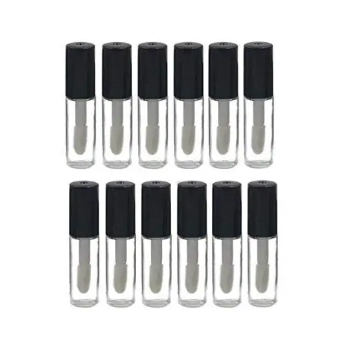 12Pcs 1.2ml Mini Empty Refillable Clear Plastic Lip Gloss Tubes Cosmetic Makeup Sample Packing Storage Container Vial Pot(Black)