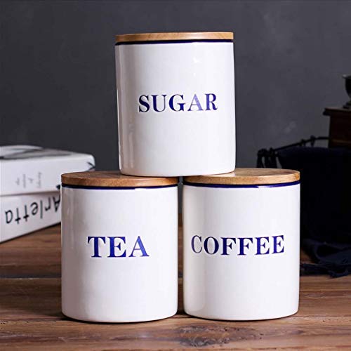 Food Storage Containers Set of 3,White Coffee Tea and Sugar Canisters Jars for Kitchen with Airtight Wooden Lids,Pantry Organization and Storage