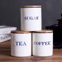 Food Storage Containers Set of 3,White Coffee Tea and Sugar Canisters Jars for Kitchen with Airtight Wooden Lids,Pantry Organization and Storage