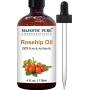 Majestic Pure Rosehip Oil for Face, Nails, Hair and Skin, Pure & Natural, Cold Pressed Premium Rose Hip Seed Oil, 4 oz
