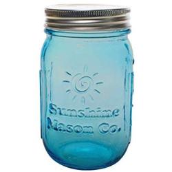 Sunshine Mason Co. Pint Regular Mouth Glass Mason Jars Vintage Blue Color with Silver Lids 6 Pack