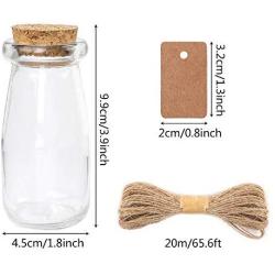 Superlele Glass Favors Jars with Cork Lids 16pcs 100ml Vintage Milk Glass Bottles with 30pcs Cards 20 Meters Hemp Rope Wedding Party Decoration