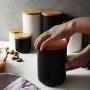 Ceramic Wood Lid Storage Bottle Jar Kitchen Food Coffee Tea Pot Seasoning Sealed Desktop Decoration,6