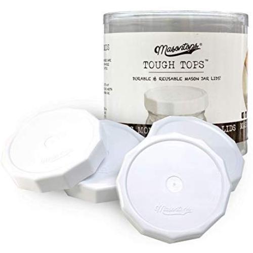 Masontops Tough Tops - Wide Mouth Mason Jar Lid - White - BPA-Free Plastic Screw Caps - Reusable Airtight Storage Covers