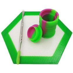 SZBS A Set Silicone Container Hexagon Mat 11ml Drum Shape Container Wax Oil Container Concentrate Storage Containers Wax Silicone Jar With A Metal Rod (Green, 1)