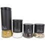 Home Basics Allaire Collection 4 Piece Food Storage Canister Set, Food Storage Container for Kitchen Counter, Sugar, Tea, Pasta, Coffee Canister with Clear Bottom, Black
