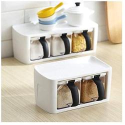 DUDDP Storage Spice lar set Spice Rack Stackable Storage Seasoning Boxes Spice Jars With Handle Spoon Kitchen Storage Container for Herb Spice (Color : Three Warehouses)