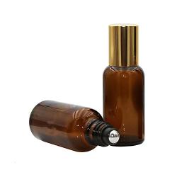 3PCS 5ml/0.17oz Empty Refillable Amber Glass Essential Oil Roller Bottles with Stainless Steel Roller Ball and Golden Lid Portable Travel Cosmetic Container Simple Storage for Perfume Aromatherapy Oil