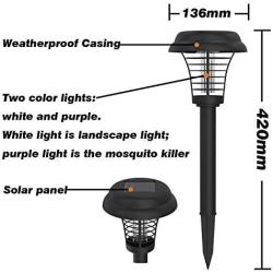 2Pcs Solar Powered Bug Zapper LED Light Insect Mosquito Killer Lamp for Indoor Outdoor Use