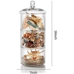 3-Tier Stacking Glass Apothecary Jar/Round Glass Storage Canisters for Kitchen and Bathroom D7XH16.5"