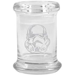 Clear Glass Herb Stash Jar and Lid 2.75 oz Storm Trooper Logo from Smoke Promos