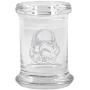 Clear Glass Herb Stash Jar and Lid 2.75 oz Storm Trooper Logo from Smoke Promos