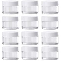 Migavan Storage Jars, Clear Plastic Jar 12pcs 1.7oz Empty Clear Plastic Wide Mouth Storage Bottle Jars Containers with White Screw Cap Lids for Food Cosmetics DIY Slime Making
