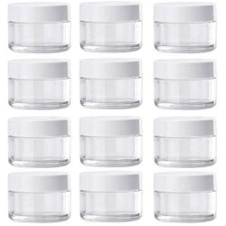 Migavan Storage Jars, Clear Plastic Jar 12pcs 1.7oz Empty Clear Plastic Wide Mouth Storage Bottle Jars Containers with White Screw Cap Lids for Food Cosmetics DIY Slime Making