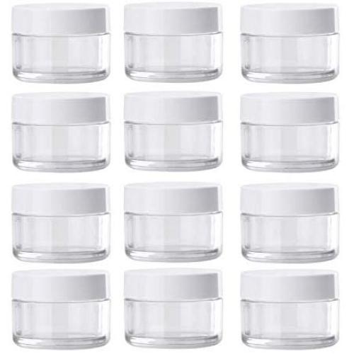 Migavan Storage Jars, Clear Plastic Jar 12pcs 1.7oz Empty Clear Plastic Wide Mouth Storage Bottle Jars Containers with White Screw Cap Lids for Food Cosmetics DIY Slime Making