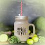 Brown GrannyS Kitchen Frosted Glass Mason Jar With Straw