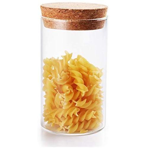 Hisght 2 Pcs 300ML 10OZ Glass Food Storage Jar Bottles Cans Case Holder Food Storage Container Canister Sealed Tank with Seal Cork Lid for Tea Spice Coffee and More(Clear)