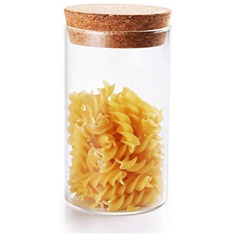 XINGZI Kitchen Storage Containers With Cork Lids Set Of 2 300ml/10oz  Durable Refillable Clear Glass