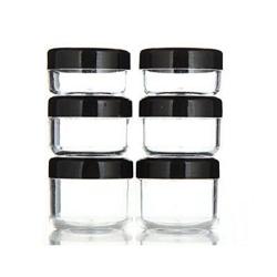 6PCS 10ML/15ML/20ML Clear Plastic Empty Refillable Sample Bottle Case Cosmetic Face Cream Vial Jar Pot Bottle Eyshadow Container Holder with Black Screw Cap Lid