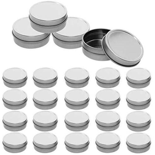 Mimi Pack 24 Pack Tins 2 oz Shallow Round Tins with Solid Slip Lids Empty Tin Containers Cosmetics Tins Party Favors Tins and Food Storage Containers (Silver)