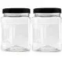Reg Mouth Jars 32 Oz Plastic Clear Bottles Containers, Airtight Leak-Proof Lids Black Caps, Perfect for Storing Food - Pack of 2