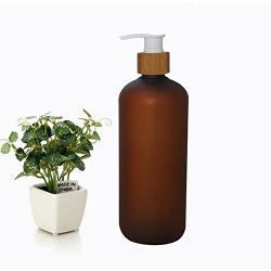 500ml Bamboo Cap Amber Frosted Plastic Lotion Cream Pump Bottle Shampoo Body Wash Empty Container