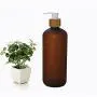 500ml Bamboo Cap Amber Frosted Plastic Lotion Cream Pump Bottle Shampoo Body Wash Empty Container