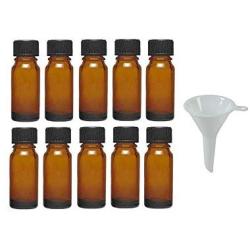 Viva Haushaltswaren, 10 x Dropper Bottles 10 ml, Apothecary Glass Bottles with Dropper Insert in Brown, incl. Funnel, Glass, Brown, 10 ml