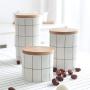 TNKML Ceramic Spice Jar Storage Jar With Bamboo Cover Spice Pot Seasoning Container Sugar Can Salter Grid Spice Jar Kitchenware -B