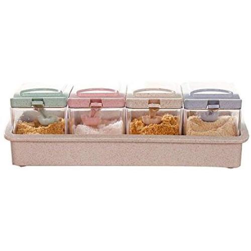 4 Grids Separable Transparent Kitchen Sugar Spice Salt Jar Seasoning Storage Box 4 Grids Separable Transparent Kitchen Sugar Spice Salt Jar Seasoning Storage Box zbtrade