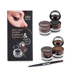 Music Flower Eyeliner Gel Eyebrow Powder Waterproof Brown and Black with Brush Mirror Kit