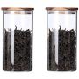 2 Piece Clear Glass Canister Food Storage Jar With Airtight Wood Lids Air Tight Storage Containers for Coffee Bean Loose Leaf Tea Containers Sugar Cookies Dry Fruit Nuts Candy Jars size 350ML/11.7oz