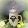 Green Multicolor Cone Ice Image Frosted Glass Mason Jar With Straw
