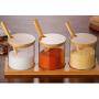 UPKOCH Seasoning Jars Glass Kitchen Clear Condiment Pots Spice Caddy Cruet Container Pot Holder with Wooden Spoon (1 Set)