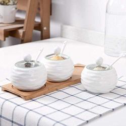 Kitchen seasoning box/Ceramic Condiment Storage Container and Tray Seasoning Bottle Salt jar (Color : C)