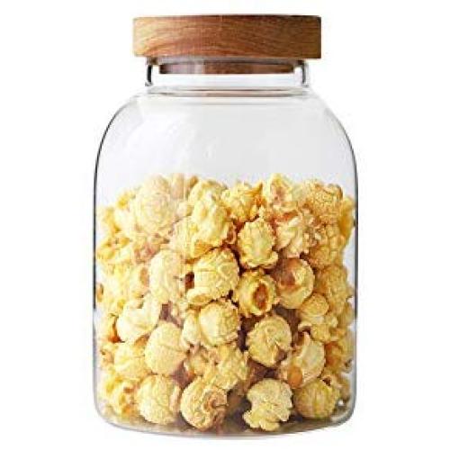 Danmu 1Pc of Lead Free Glass Storage Jars Food Storage Jars with Natural Wood Lid Coffee Bean Jar Cookies Flour Sugar Candy Spice Container 1200ML / 40.5oz