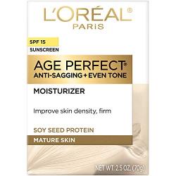 Day Moisturizer, LOreal Paris Age Perfect Anti-Aging Day Cream Face Moisturizer With Soy Seed Proteins and SPF 15 Sunscreen for Sagging Skin and Age Spots, Evens Tone and Hydrates Deeply, 2.5 Oz