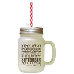 Brown September Pear Nectar Season Fall Season School Starts Frosted Glass Mason Jar With Straw