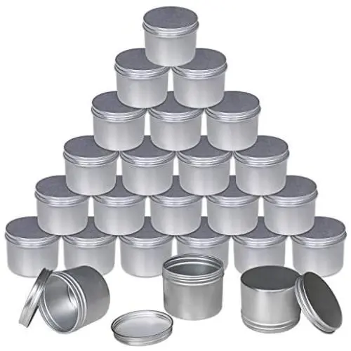 Foraineam 24 Pack 4 oz. Round Tin Cans Hair Wax Cream Lip Balm Cosmetic Sample Container Jars Candle Tea Spice Empty Travel Tins with Screw Lid Foraineam 24 Pack 4 oz. Round Tin Cans Hair Wax Cream Lip Balm Cosmetic Sample Container Jars Candle Tea Spice Empty Travel Tins with Screw Lid