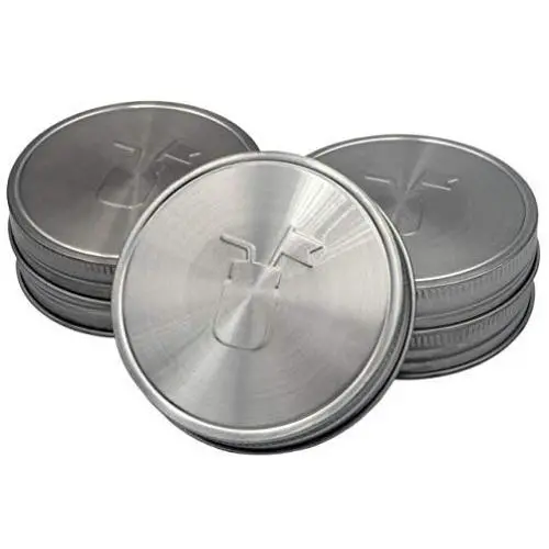 Mason Jar Lifestyle Rust Proof Stainless Steel Storage Lids with Platinum Silicone Liners (5 Pack, Wide Mouth)