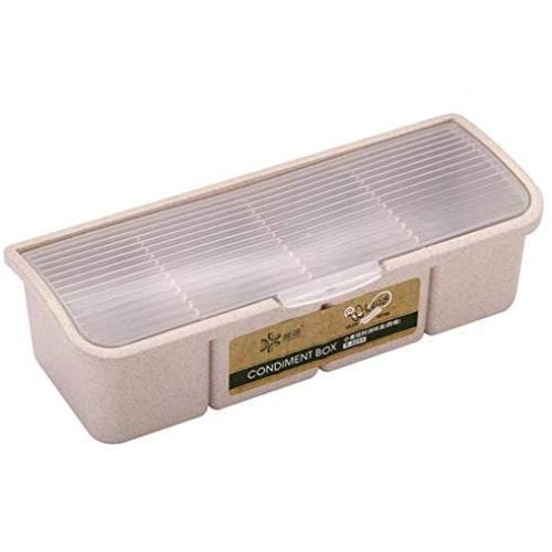CSPFAIRY Kitchen Supplies Wheat Straw Seasoning Box Four Grids Seasoning Labels Separated Independent Seasoning Jar Kitchen Storage
