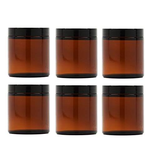 8 Oz Amber Glass Jar Straight Sided with Black Lid - Pack of (12)