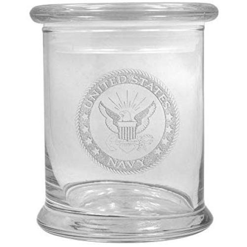 12 oz Clear Glass storage Herb Stash Jar and Lid with US Navy Logo