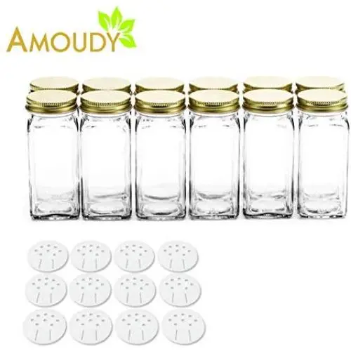 12 Klare Glasbehälter, 4oz mit Gold Metallverschlüssen und Shaker-Kappen, leere Organizer-Set, Dekoratives & Modernes Set – Gewürze, Würze, Lebensmittel, Basteln, Geschenke