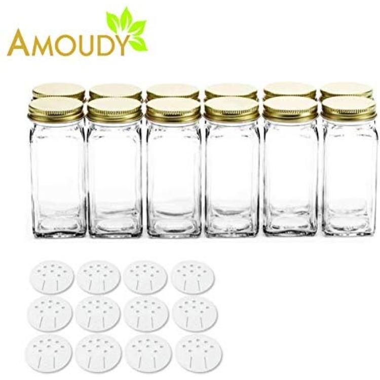 12 Pcs 6 Oz Glass French Square Spice Jarbottle With Shaker and